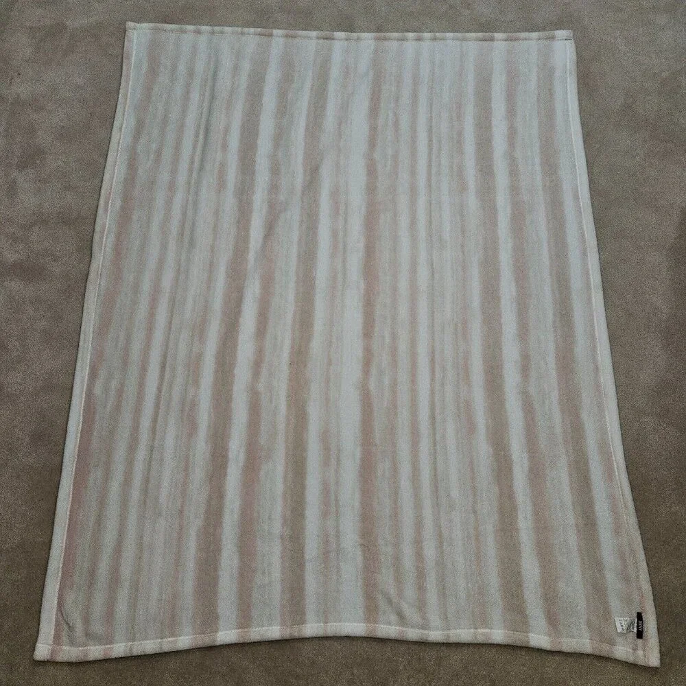 DKNY Pink White Tan Striped Blanket Throw Soft Fleece 50x60